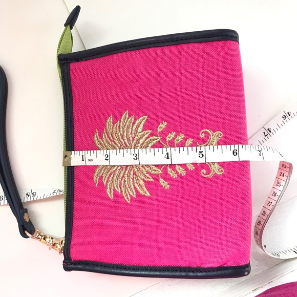 SPARTINA Daufuskie Island Wristlet Pouch Linen Leather Bag Pink Floral Paisley - Picture 14 of 16